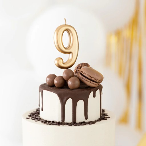 ZLATÁ NARODENINOVÁ TORTA SVIEČKA ČÍSLO 9 DEVIŤ DEVIŤ NARODENIN