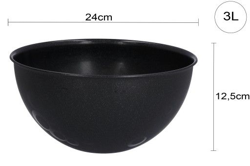 VEĽKÁ ČIERNA 3L PLASTOVÁ MISKA NA GRILOVÝ ŠALÁT S POKROKOM 24,5 CM