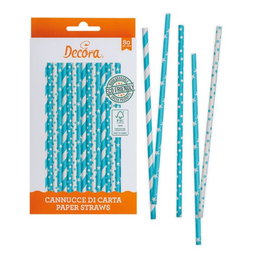 Papierové slamky Decora 6x210mm Modrý mix 80 ks