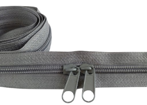 Špirálová páska na zips 5 mm zips na meter ŠEDÁ 1 meter + 2 zipsy