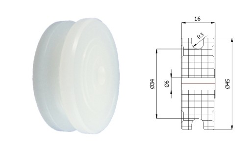 Valček bez ložísk, priemer 45mm, priemer 6mm, s priemerom kábla 6mm