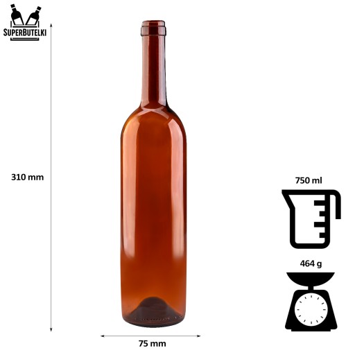 FĽAŠA BORDEAUX VÍNA 750 ml HNEDÁ s KORKOM