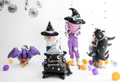 FÓLIOVÝ BALÓN, FIALOVÝ BAT, HALLOWEENSKÉ DEKORÁCIE S PRILBOU, VEĽKÝ 96,5CM