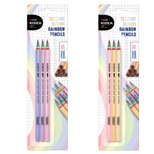 TRADIČNÉ ceruzky BEZ GUMY, RAINBOW HB, 3 ks. KIDEA MIX