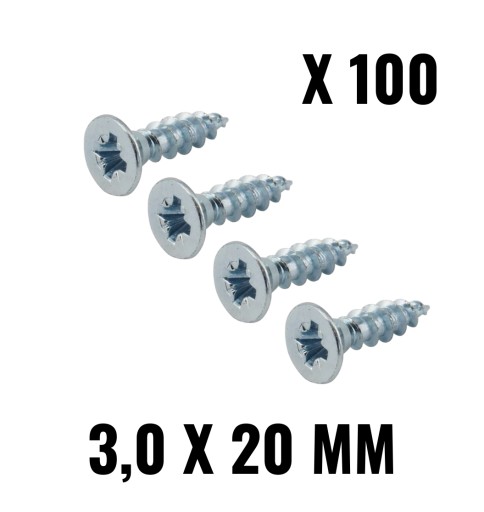 100 KS. Kužeľové skrutky do dreva 3,0 x 20 mm