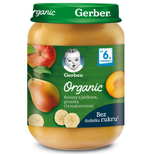Banánový dezert s jablkom, hruškou a broskyňami Gerber Bio 6 m+ 190 g