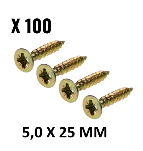 100x Tvrdené skrutky do dreva 5,0 x 25 kužeľ