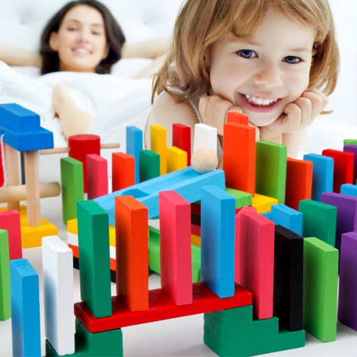 DOMINO 120 kusov FAREBNÉ DREVENÉ BLOKOVÉ PUZZZLE PRE DETI