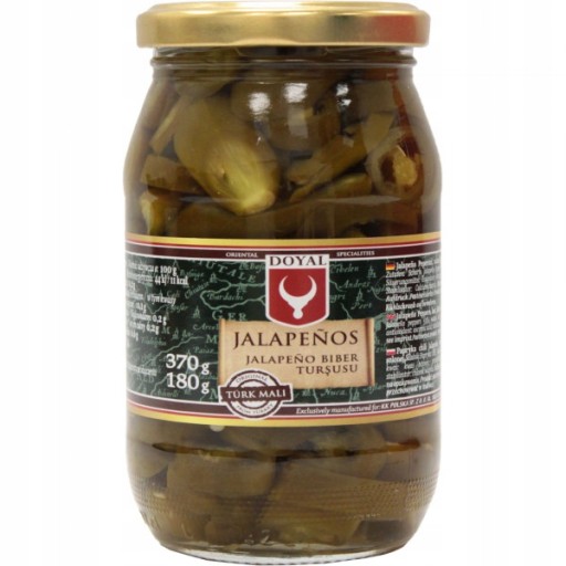 Pálivé papričky jalapeňos, nakrájané, v marináde 370g - dovoz Doyal
