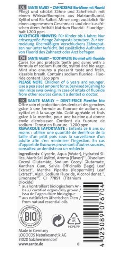Sante, zubná pasta s mätou a fluoridom, 75 ml
