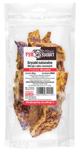 Kołodziejczyk | MECYJE zo sušených pľúc - 65G ZMLUVA PRE PSOV