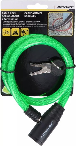 Zámok na bicykel, bezpečnostný zámok na bicykel, kľúč DUNLOP, 65 cm