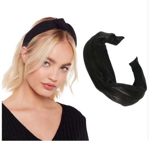 Čelenka do vlasov s turbanovým uzlom podobná koži, čierna