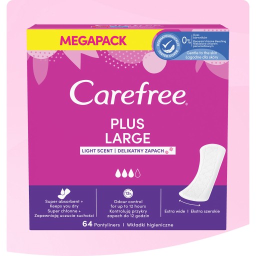 CAREFREE Plus Veľké hygienické vložky Light Scent 64 ks