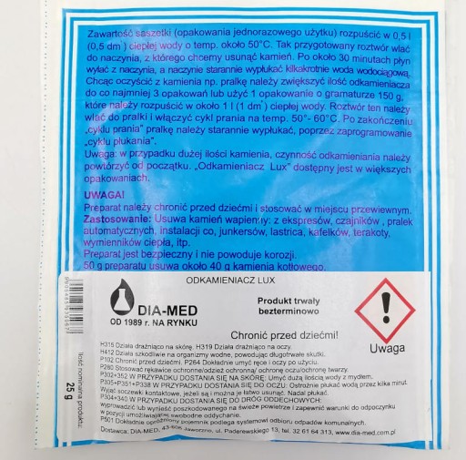 LUX odstraňovač vodného kameňa pre kávovary, varné kanvice, práčky, 25g