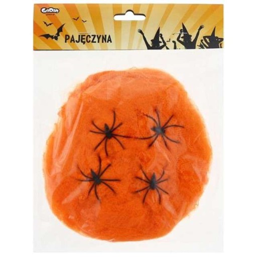 oranžová SPIDER WEB so 4 pavúkmi na HALLOWEEN