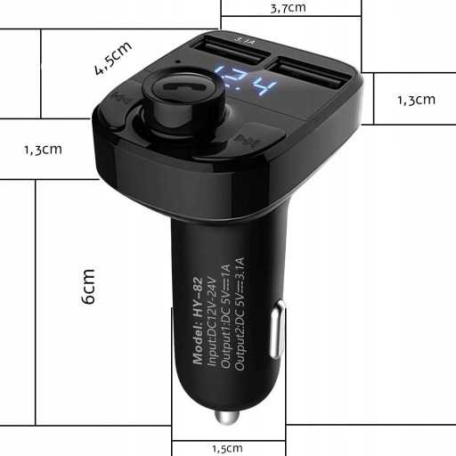 Vysielač pre osobné autá 12V, nákladné autá 24V, 2xUSB, Hands-free sada