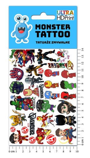 UMÝVAJÚCE DOČASNÉ TETOVANIE PRE DETI DETSKÉ AVENGERS ORIGINÁLNE DIZAJNY
