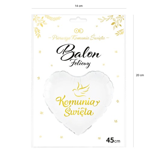 Balón na prijímanie, srdce, sväté prijímanie, 45 cm, na HEL