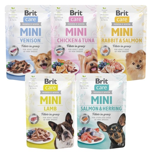 BRIT CARE MINI mokré krmivo pre psov, mix príchutí, 5x85g