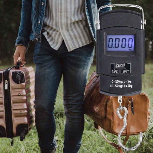 Vrecková cestovná váha na rybársky háčik na batožinu, závesná, ručná, LCD, 50 kg