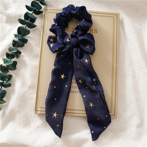 HAIR GUMBER SCRUNCHIE STARS BOWN NAVY BLUE