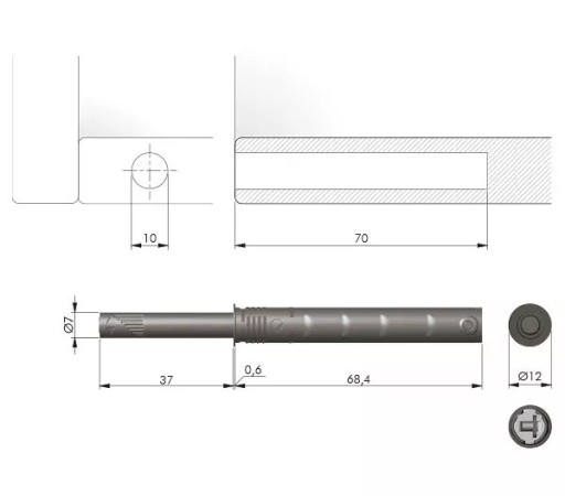 K-Push nárazník dlhý 37mm silný antracit s TIP-ON push open gumičkou