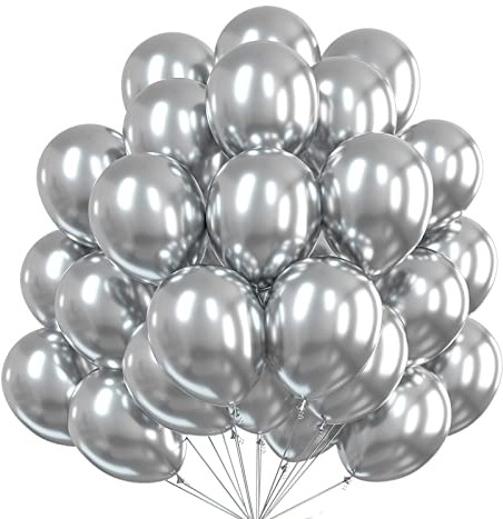 Kovové strieborné CHROME balóniky na girlandy, 5 palcov, 50 kusov