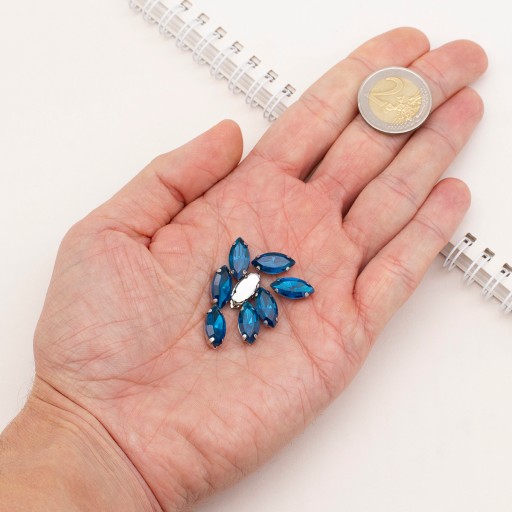 Štrasové kamienky na šitie v košíku, sklo a mosadz, konské oko 15x7mm, 10ks