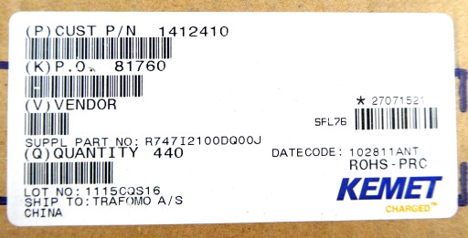 Fólia 0,01uF 10nF 700V AC 2000V DC 5% 10ks.