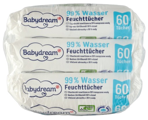 Babydream vlhčené obrúsky 99% VODA 1 x 180 ks