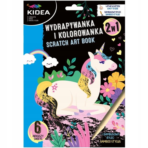 Omaľovánka 2v1 Scratch Book JEDNOROŽEC JEDNOROŽEC JEDNOROŽEC RAINBOW KIDEA