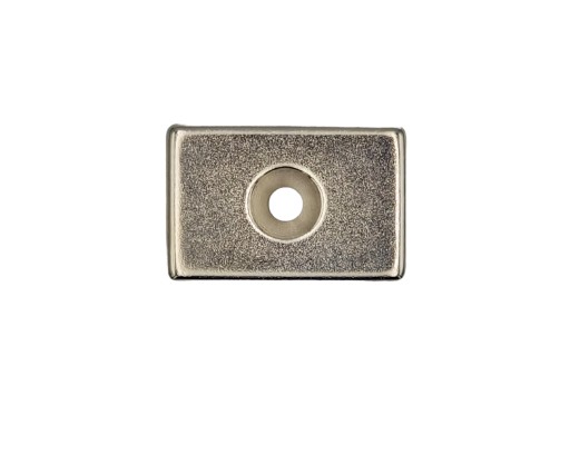 Neodymový tanierový magnet 30x20x5 N42 s kónickým otvorom 8/4 mm + 2x skrutka