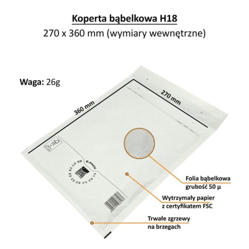 Bublinové obálky H18 370x290 E-Pack WHITE veľké SILNÉ x10
