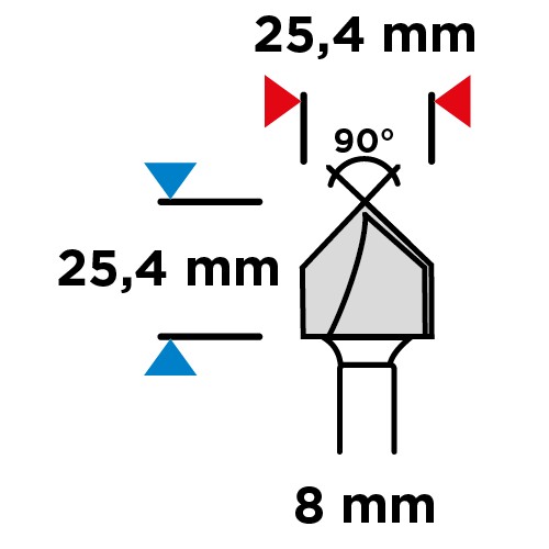 Fréza na drážky v tvare V, HM, 25,4 x 25,4 mm, stopka