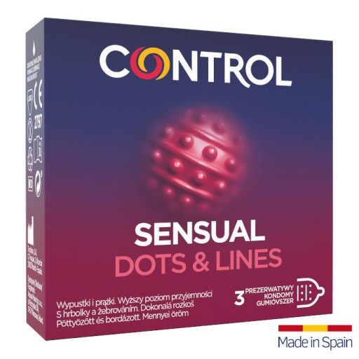 Kondómy CONTROL SENSUAL DOTS LINES, 3 ks., zvyšujúce orgazmus pre ženy