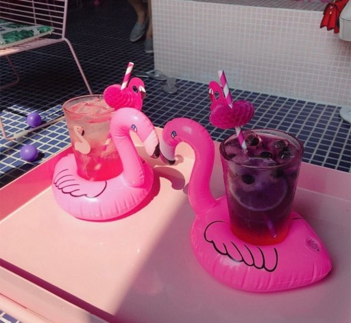 Nafukovací držiak na nápoje hrnček Coaster Flamingo for Water Drinks Pink