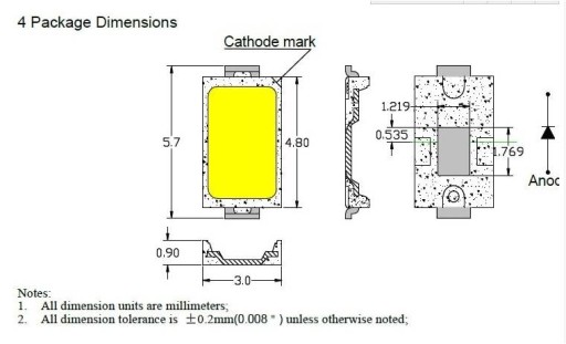 LED dióda SMD 5730 Studená biela 50lm