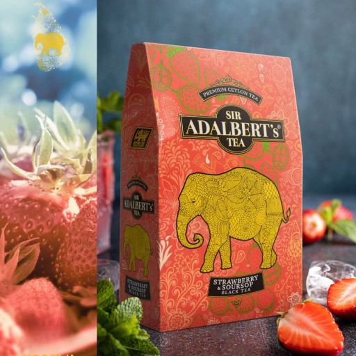 Jahoda & Soursop čierny listový čaj Sir Adalbert's Carton 80g