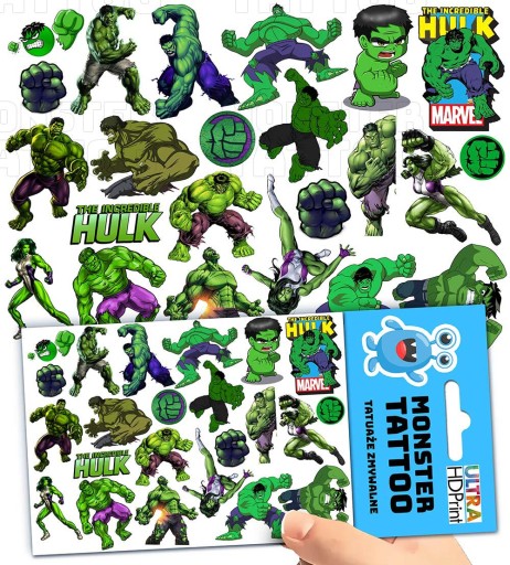 UMÝVAJÚCE DOČASNÉ TETOVANIE PRE DETI DETI HULK ORIGINÁLNE DIZAJNY