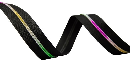 Páska na zips 3mm RAINBOW BLACK + 2 zipsy 1m
