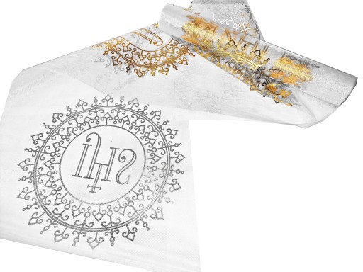 Organza s nápisom IHS pozlátená na sväté prijímanie Behúň na sväté prijímanie 25cm/4,5mb