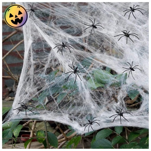 Umelá pavučina s 2 pavúkmi Dekoratívna dekorácia na Halloween biela 60g