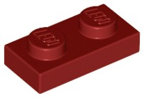 LEGO PLATE 3023 1x2 tmavo červená (6g) 16 ks.