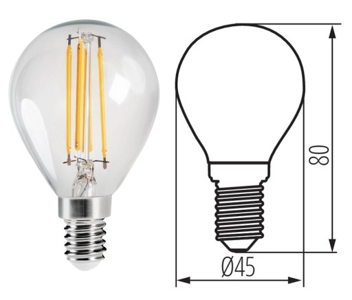 Kanlux ozdobná LED žiarovka vlákno E14 malý závit 4,5W=40W 470lm teplá