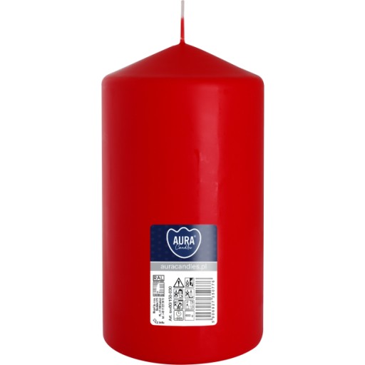 ČERVENÁ SVIEČKA VEĽKÁ valcová, neparfumovaná, SVIEČKA PARAFÍNOVÁ 15CM 66H 600G