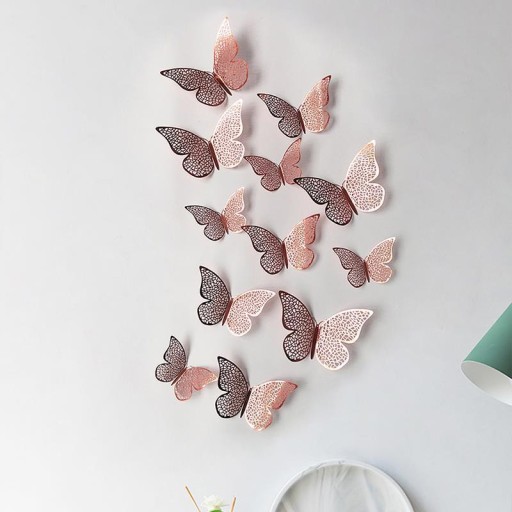 Prelamované ozdoby na tortu Butterflies Balónové steny 12 ks - RUŽOVÉ ZLATO