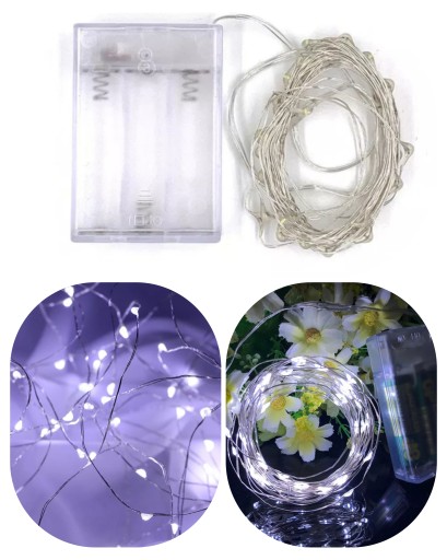 100 LED DRÔTOVÝCH LAMPY, NA BATÉRIU, BIELE SVETLO