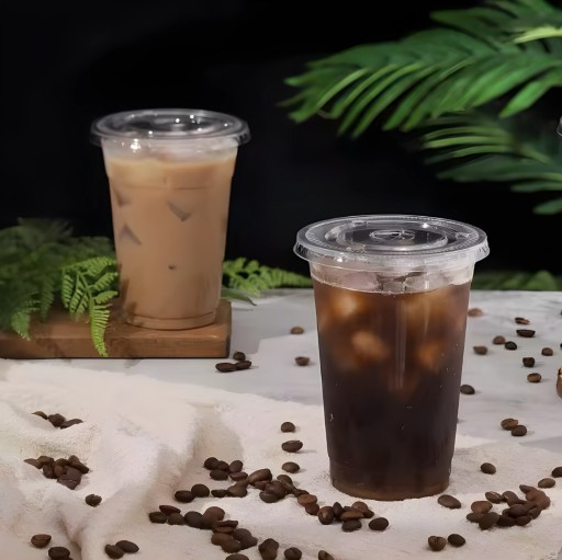 PET poháre na shake 300ml s plochým viečkom 50ks Plastové jednorázové