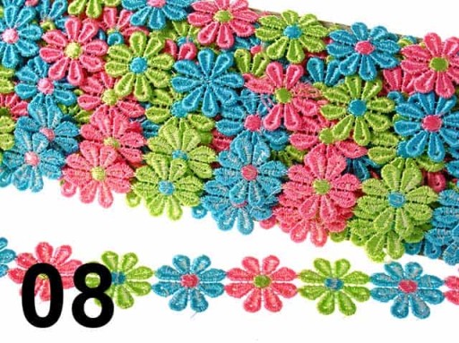 ČIPKOVÁ STUHA - VEĽKÉ FAREBNÉ KVETY 2,7cm - 08